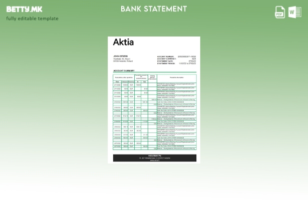модерен стил Финска Актиа банка извод шаблон ексел